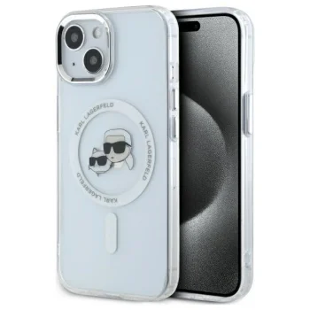 Karl Lagerfeld iPhone 14 Case IML Metal Karl & Choupette MagSafe, White