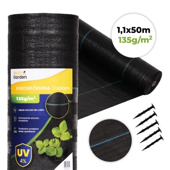 Multigarden Black Weed Control Fabric 135g/m² (1.1x50m) with Pegs