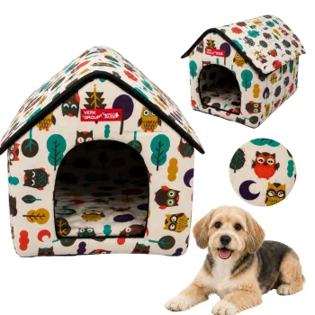Dog and Cat House Bed with Removable Mat, Beige
