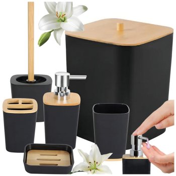 6-Piece Bathroom Accessory Set with Soap Dispenser, Toilet Brush & Bin, Bamboo