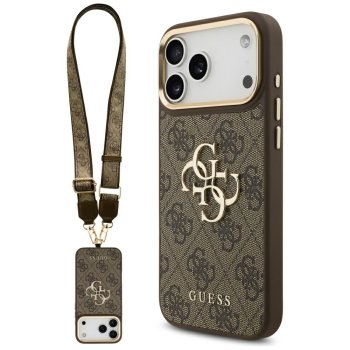 Guess 4G Big 4G Classic Logo Case with Strap for iPhone 17 Pro Max, Brown