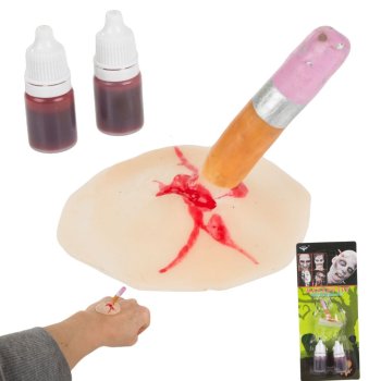 Makeup kit with fake wound and blood effect, pencil, for Halloween