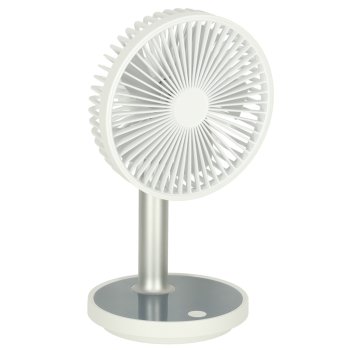 Wireless Portable Desk Fan, USB Rechargeable with 4 Speeds, Adjustable Height, LED, White