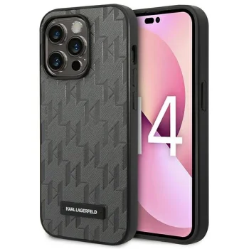 Karl Lagerfeld Saffiano Mono Metal Logo Case for iPhone 14 Pro Max - Gray
