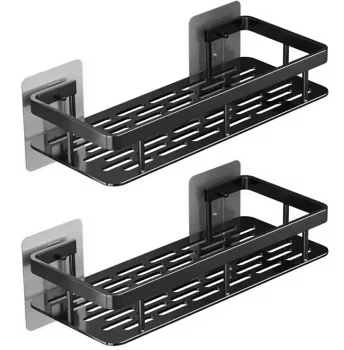 Set of 2 Bathroom Shower Shelves, Black