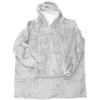 Warm hoodie blanket with hood and large pocket, grey