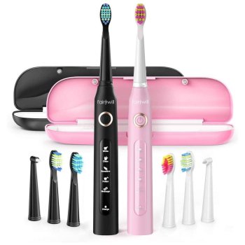 FairyWill FW-507 Elektriskā Zobu Birste Komplekts 2 gab., Melna un Rozā | Sonic Toothbrushes with Head Set and Case