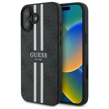 Guess iPhone 16 Case 4G Printed Stripes MagSafe, Black