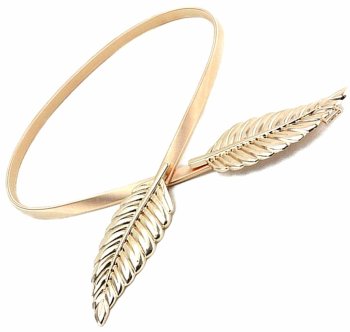 Women's metal belt with leaf buckle, 68–100 cm, gold