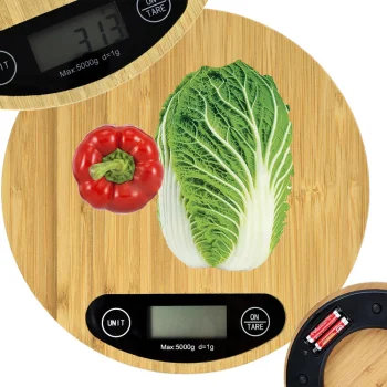 Bambukinės elektroninės virtuvinės svarstyklės su LCD ekranu (iki 5 kg)