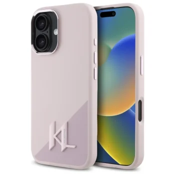 Karl Lagerfeld iPhone 16 Case Silicone Shadow Metal Initial MagSafe, Pink