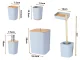 Bathroom Accessory Set, 6 Pieces, Grey/Bamboo