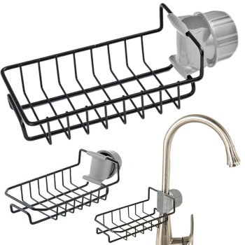 Steel Kitchen Dish Sponge Sink Organiser with Steel Tap Shelf