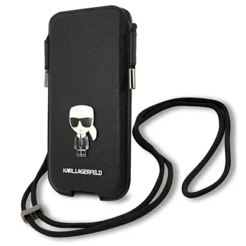 Karl Lagerfeld Saffiano Ikonik Karl 6.7'' Phone Handbag - Black