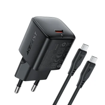 Acefast A118 30W GaN USB-C Wall Charger with 1.2m USB-C Cable, Black