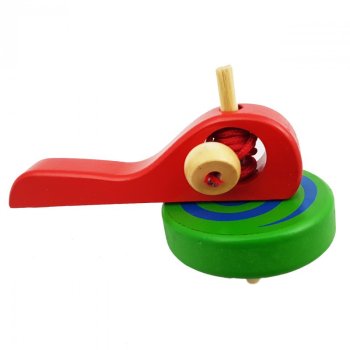 Classic Wooden Spinning Top with Pull String, Red Green