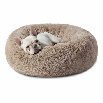 Soft Plush Donut Pet Bed for Dogs and Cats, 97 cm, Beige