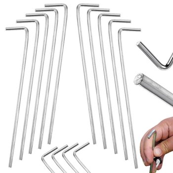 Steel tent pegs 24cm, set of 10, hook, silver