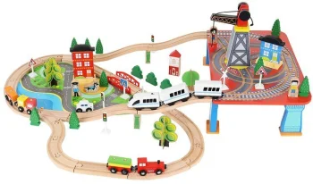 Wooden Children Toy Railway Train Track Car Road, 88 elements