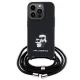 Karl Lagerfeld iPhone 15 Pro Case Crossbody Saffiano Metal Pin, Black