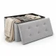 Foldable Velour Pouf with Storage Box, Light Grey