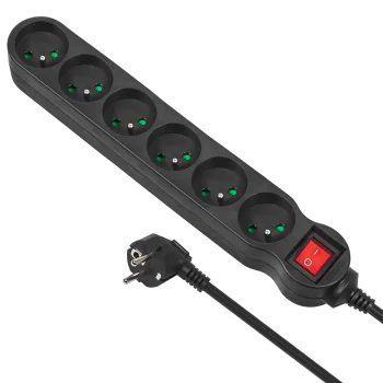Maclean MCE188 Power Strip with Switch, 6 Outlets, 2300W, 5m, Black
