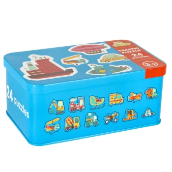 Ikonka KX6018 Kids Puzzle in Metal Tin, Vehicles, 48 Pieces