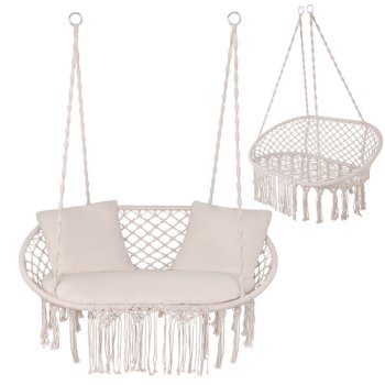 Double Hanging Chair Swing Gardlov 300kg, Cream