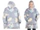 Glow-in-the-Dark Hoodie Blanket for Kids, Oversized Wearable Blanket, Grey with Owls
