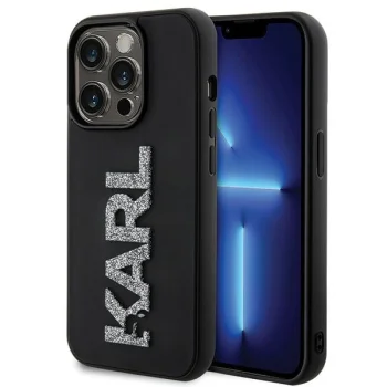 Karl Lagerfeld iPhone 15 Pro Max Case 3D Rubber Glitter Logo, Black