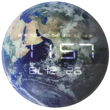 Planet Earth Wall Clock with LED Display 32 cm, Blue