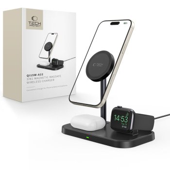 Tech-Protect QI15W-A22 MagSafe Inductive Charger with 3in1 MagSafe Stand Smartphone / Apple Watch / AirPods - Black
