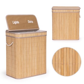 Modernhome Bamboo Laundry Basket, 100L, 2 Compartments