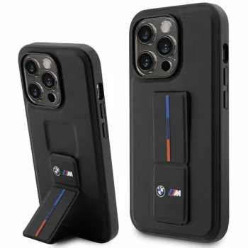 BMW iPhone 14 Pro Case Grip Stand Hot Stamp, Black