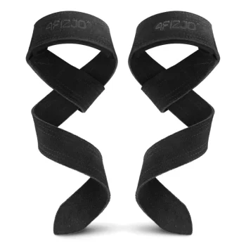 4FIZJO Leather Deadlift Straps Weightlifting Wrist Straps, Black