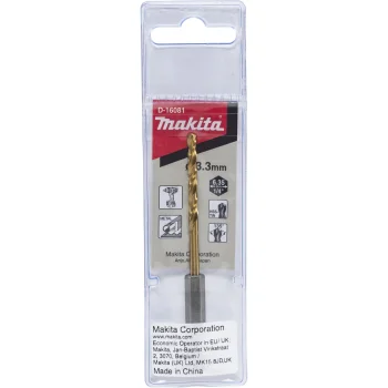 Makita HSS-TiN Metal Drill Bit 3.3 mm, 85 mm, 1/4" Hex Shank