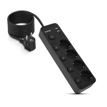 Huslog Power Strip with 5 Switches, 4 Schuko Outlets, 4x USB, 1.5m, Black
