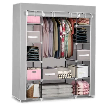 Massido Textile Wardrobe With Drawers - Grey