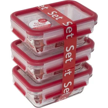 EMSA Clip & Close Glass Food Storage Container Set, 3 pcs (3x 0.45 L)