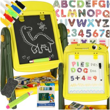 Double-sided Magnetic Dry Erase Board for Kids with Chalk, Dinosaur Design