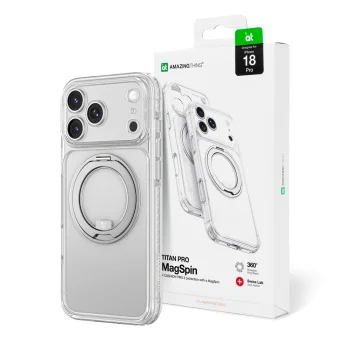 AmazingThing Titan Pro Spin Lens Case for iPhone 18 Pro with Ring and MagSafe, Clear