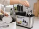 Kitchen Organizer for Knives and Cutlery with Drainer, 18 x 8.5 x 15 cm, Black/Silver