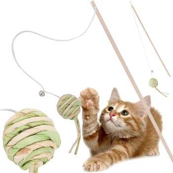Interactive Cat Wand Toy with Rattle Ball for Indoor Cats