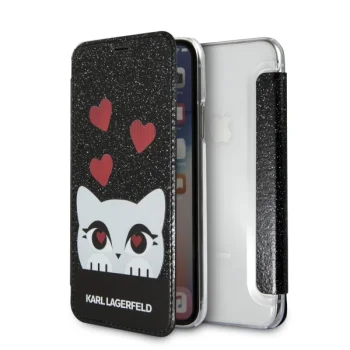 Atverčiamas dėklas Karl Lagerfeld Valentine telefonui iPhone X / Xs, juodas