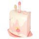 Interactive Two-Tier Birthday Cake Toy with Lights and Music, 16 pcs, Pink
