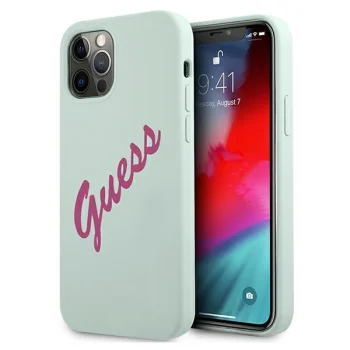 Guess iPhone 12 Pro Max Case Silicone Vintage Script, Blue/Fuchsia
