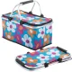 Collapsible Thermal Picnic Basket, Blue with Floral Pattern, 48x28x22 cm