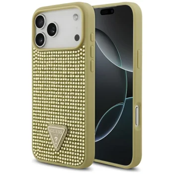 Guess iPhone 17 Pro Max Case Rhinestone Triangle Logo, Gold