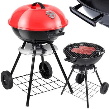 Portable Round Charcoal Grill with Lid and Wheels, 40 cm