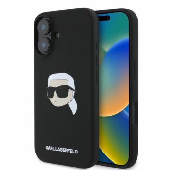 Karl Lagerfeld Silicone Karl & Choupette Head MagSafe vāciņš iPhone 16, melns